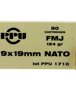 PPU Mil-Spec Brass 9mm 124-Grain 50-Rounds FMJ
